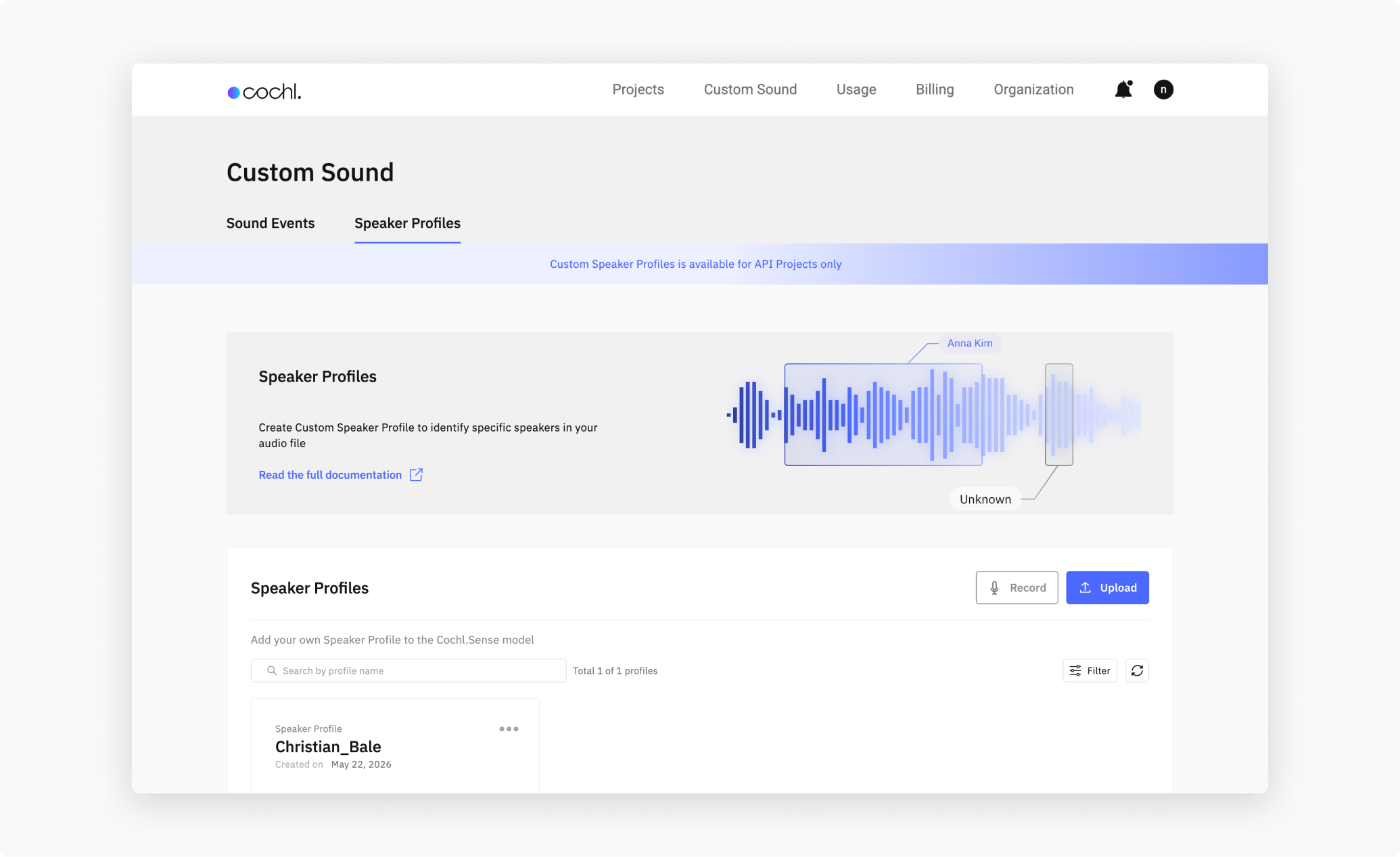 Speaker Profiles tab