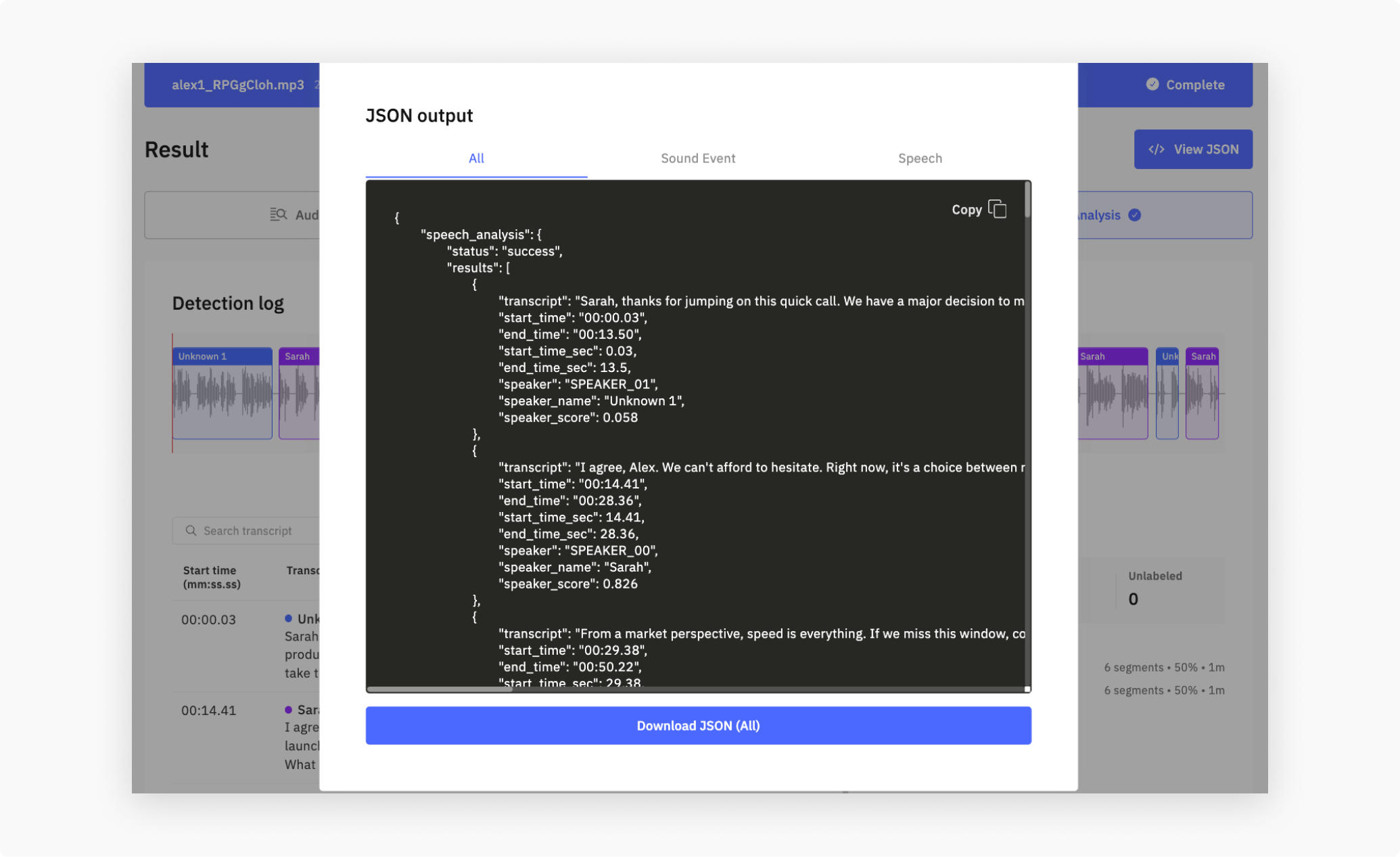 Combined View JSON modal in the Dashboard