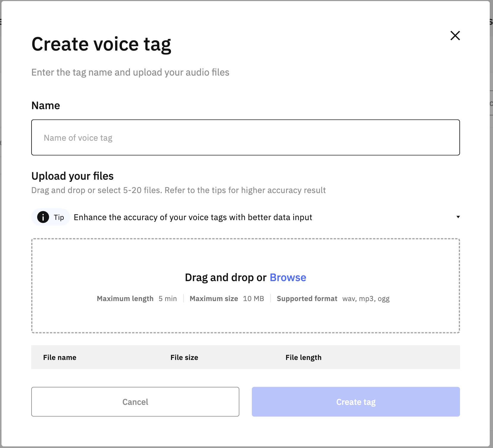 Create voice tag - uploading