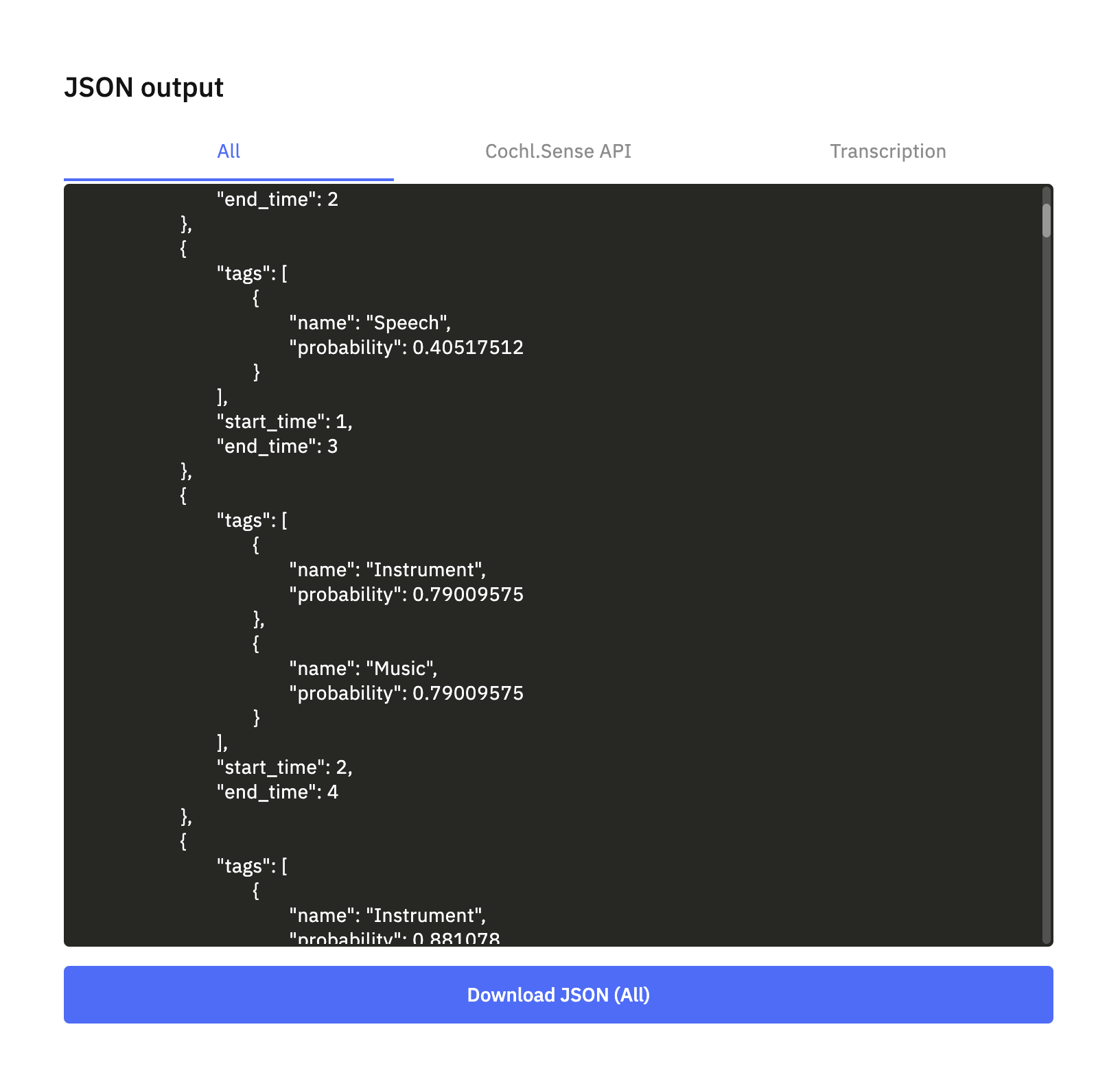 JSON output